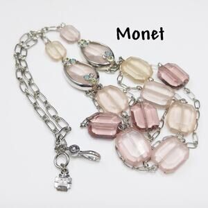 Monet Pink & Silver Multi Strand Beaded Necklace, 21 Inches